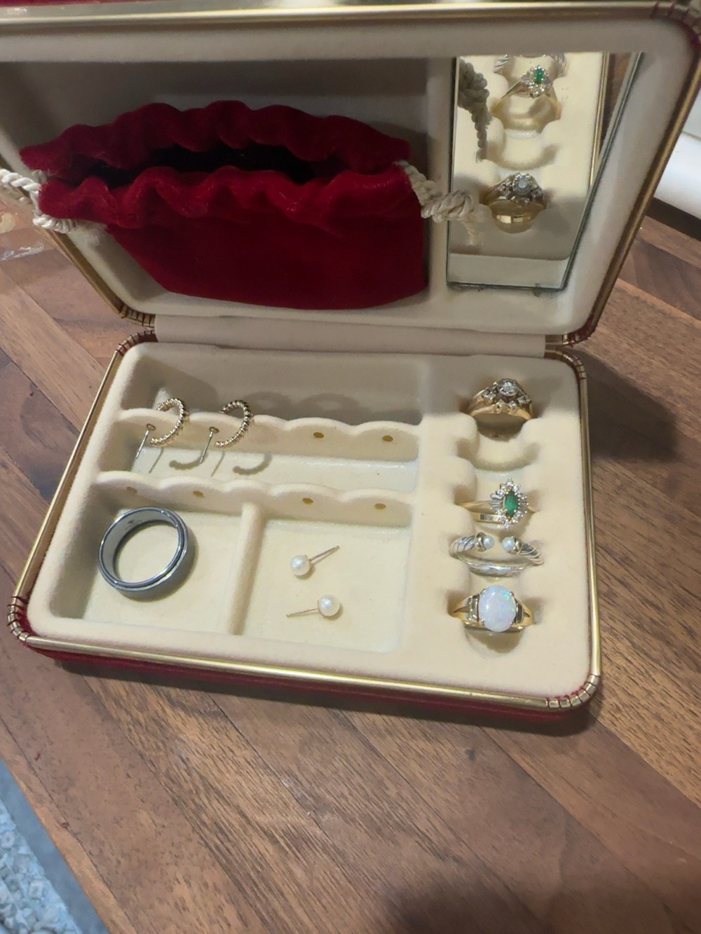 Vintage Red Velvet Jewelry Box with Cream Interior